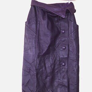 incognito leather Midi Pencil vintage purple Button Front Skirt Size 40